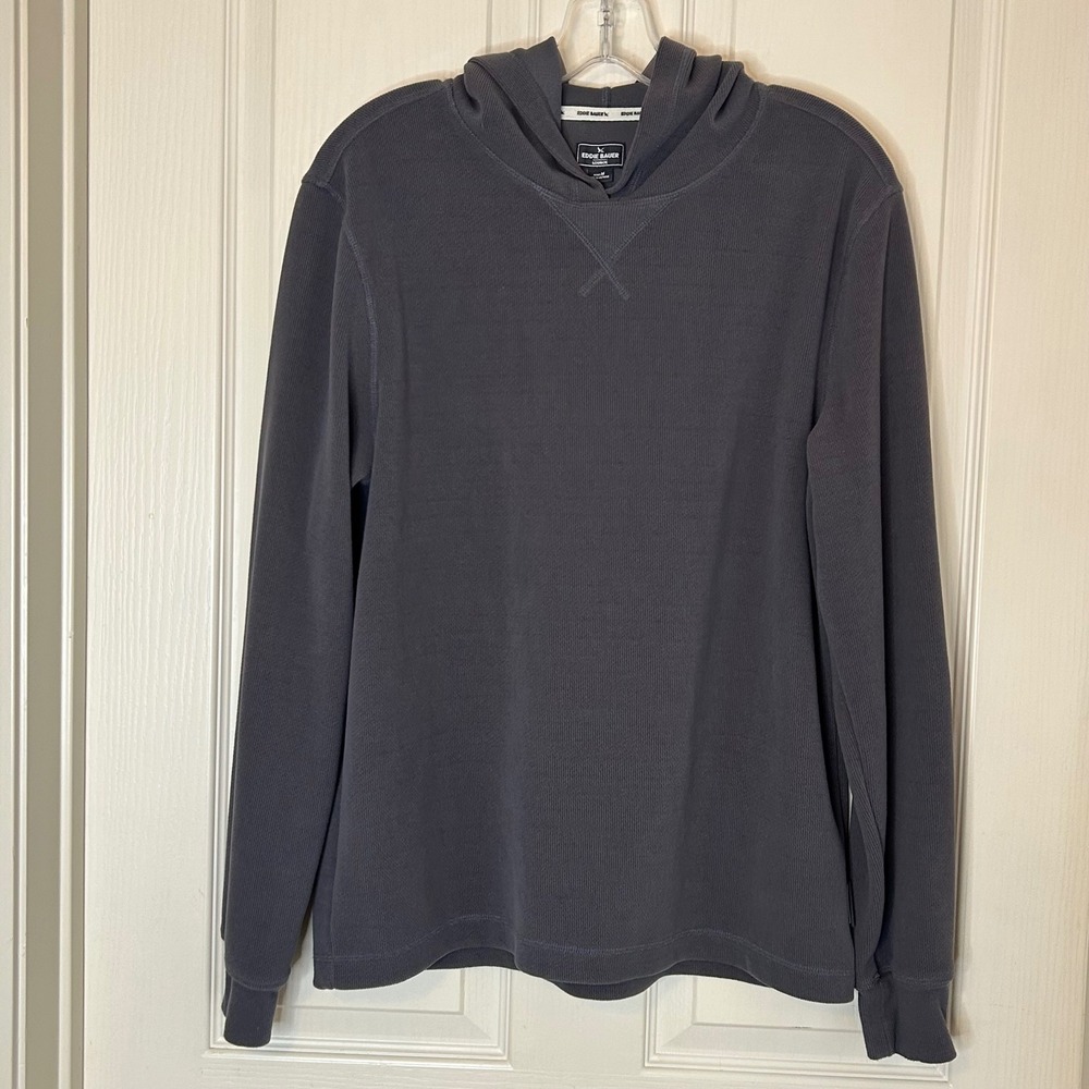 Eddie Bauer Mens Lounge Thermal Hoodie Gray Long Sleeve Pullover M